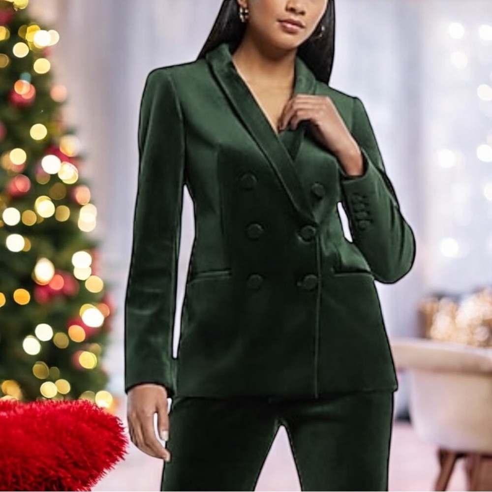 Express Velvet Double Breasted Shawl Collar Blazer Size XS Emerald Green.
